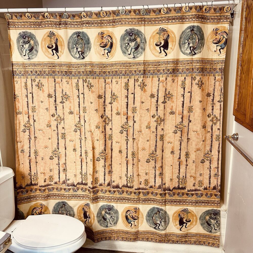 Vohann Southwestern Kokopelli Shower Curtain And Hooks 66X72 Terracotta Cotton